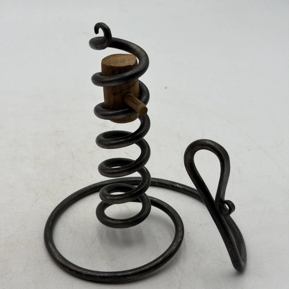 Vintage Primitive Iron Courting Candlestick/Candle Holder Wood Block Stopper
